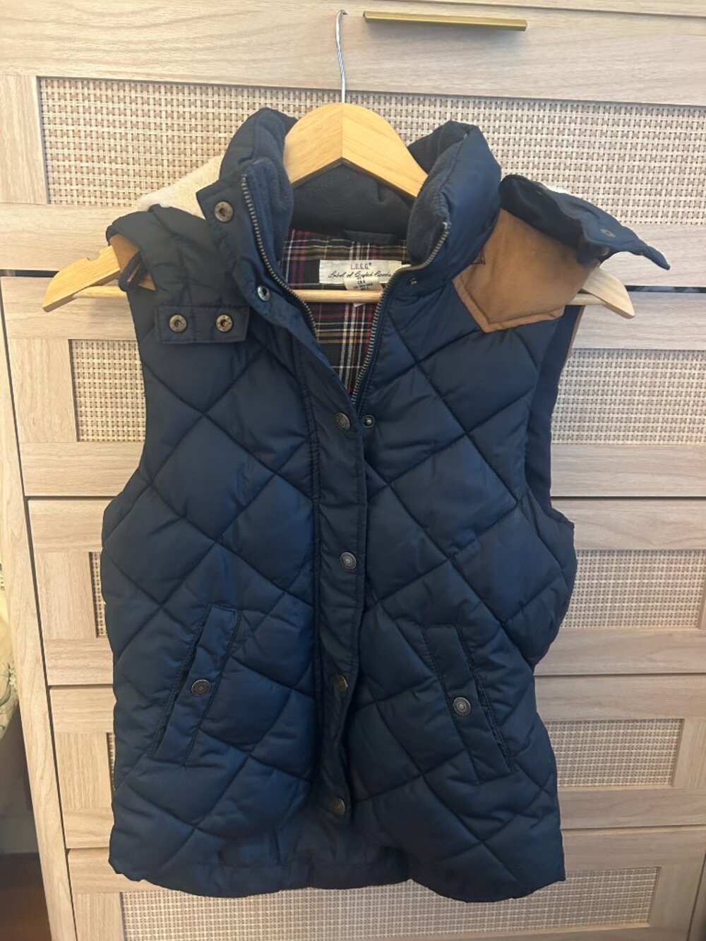 Navy blue and brown faux suede women's vest, size 4, Label of Graded Goods